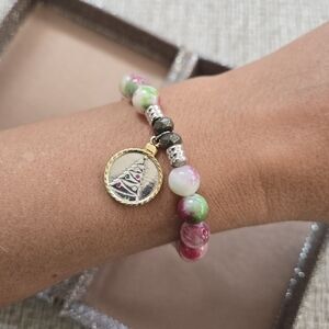 T. Jazelle Jade Beaded Christmas Sterling Charm Bracelet